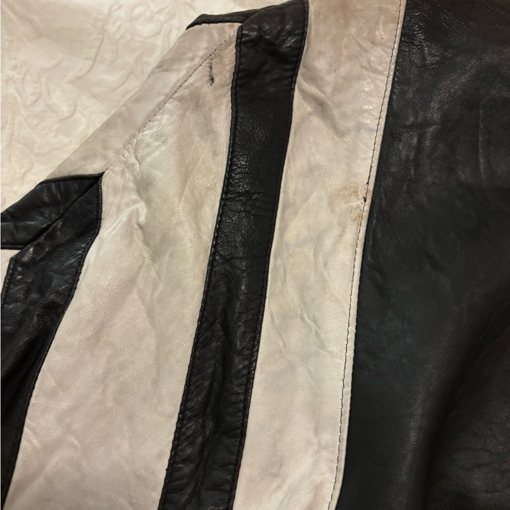Vintage handmade hand stitched fine real leather jacket two tone white stripe - Picture 8 of 15